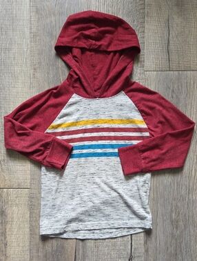 okie dokie Red Raglan Hoodie with Multi-Stripe Front